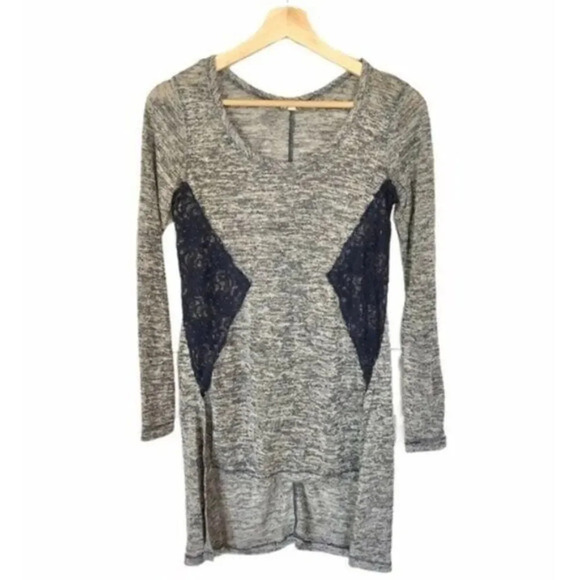 Eyeshadow High Low Gray Blue Lace Long Sleeve XS - Picture 1 of 6